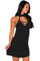 Sexy Black Lace up Choker Silky Dress