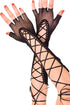 Sexy Black Lace up Fishnet Fingerless Gloves