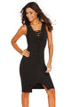 Sexy Black Lace-up Front Midi Dress