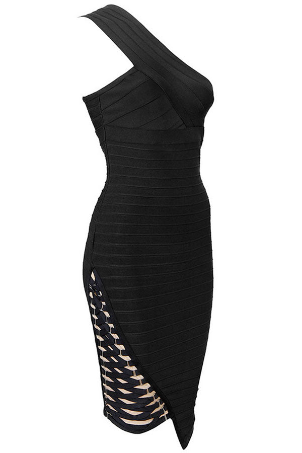 Sexy Black Lace up One Shoulder Bandage Dress SEXY AFFORDABLE CLOTHING Sexy Black Lace up One Shoulder Bandage Dress SEXY AFFORDABLE CLOTHING