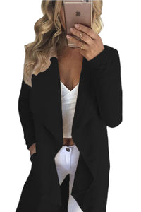 Sexy Black Lapel Collar Irregular Hem Knit Trench Coat