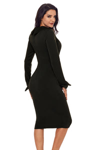 Sexy Black Lapel Neck Bodycon Formal Office Dress Pencil Dress