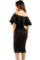 Sexy Black Layered Ruffle Off Shoulder Midi Dress