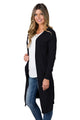 Sexy Black Long Knitted Side Slit Open Cardigan
