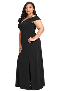 Sexy Black Long Off the Shoulder Plus Size Gown