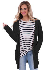 Sexy Black Long Open Front Pocket Cardigan