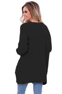 Sexy Black Long Open Front Pocket Cardigan