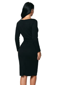 Sexy Black Long Sleeve Button Down Midi Dress with Sash Belt