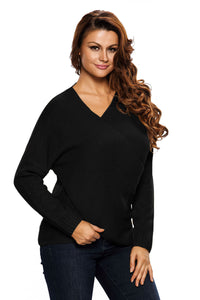Sexy Black Long Sleeve Chunky Cross Wrap V Neck Tunic Pullover Sweater