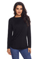 Sexy Black Long Sleeve Draped Round Neck T Shirt