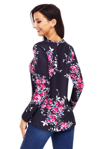 Sexy Black Long Sleeve Floral Autumn Womens Top