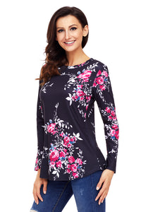 Sexy Black Long Sleeve Floral Autumn Womens Top