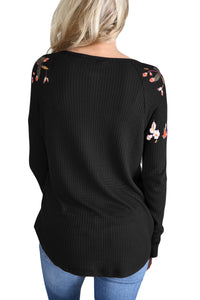 Sexy Black Long Sleeve Floral Top