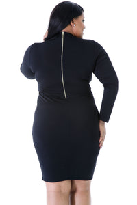 Sexy Black Long Sleeve Keyhole Bodycon Plus Size Dress