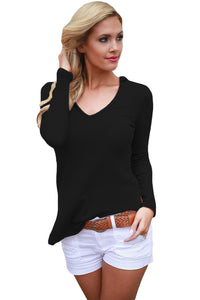 Sexy Black Long Sleeve Knit Hooded Top