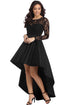 Sexy Black Long Sleeve Lace High Low Satin Prom Dress