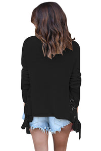Sexy Black Long Sleeve Lace up Sided Sweater