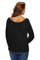 Sexy Black Long Sleeve Slit Arm and Side Ribbed Knit Top
