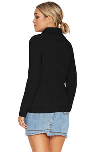 Sexy Black Long Sleeve Turtleneck Braided Sweater