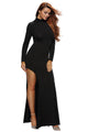 Sexy Black Long Sleeves Side Split Slit Jesery Maxi Dress