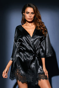 Sexy Black Luxurious Satin Robe Nightwear