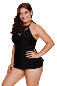 Sexy Black Macrame High Neck 2pcs Bathing Suit