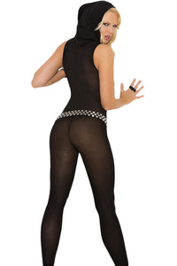 Sexy Black Mesh Footless Bodystocking with Hood