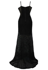 Sexy Black Mesh Overlay Spliced Sleeveless Evening Dress