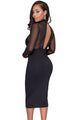 Sexy Black Mesh Top Waist Decor Bodycon Midi Dress