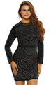 Sexy Black Mini Jeweled Quilted Long Sleeves Dress