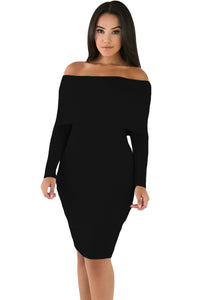 Sexy Black Mini Knit Jersey Off Shoulder Dress