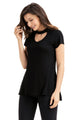 Sexy Black Mock Neck Cut out Short Sleeve Top