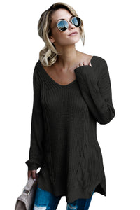 Sexy Black Modern Lady Cable Knit Sweater