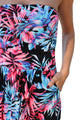 Sexy Black Neon Pink Tropical Strapless Maxi Dress with Pockets