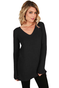 Sexy Black Never Look Back Lace Up Sweater