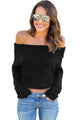 Sexy Black Off Shoulder Faux Marten Knit Sweater