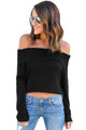 Sexy Black Off Shoulder Faux Marten Knit Sweater