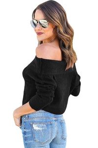 Sexy Black Off Shoulder Faux Marten Knit Sweater