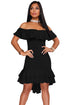 Sexy Black Off Shoulder Hi-Lo Hem Ruffle Party Dress