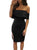 Sexy Black Off Shoulder Ruffle Top Slit Side Dress