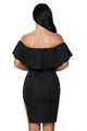 Sexy Black Off Shoulder Ruffle Top Slit Side Dress