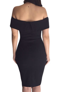 Sexy Black Off Shoulder Side Slit Bodycon Dress