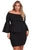 Sexy Black Off The Shoulder Bell Sleeves Peplum Plus Dress