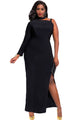 Sexy Black One Sleeve High Slit Plus Maxi Dress