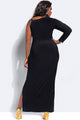 Sexy Black One Sleeve High Slit Plus Maxi Dress