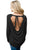 Sexy Black Open Back Detail Long Sleeve Loose Fit Sweater