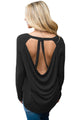 Sexy Black Open Back Detail Long Sleeve Loose Fit Sweater