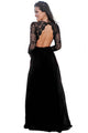 Sexy Black Open Back Long Sleeve Crochet Maxi Party Dress