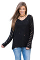 Sexy Black Open Knit Sleeve Cutout V Neck Sweater