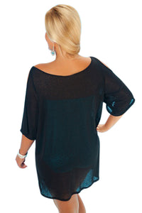Sexy Black Open Shoulder Plus Size Tunic Beach Cover up